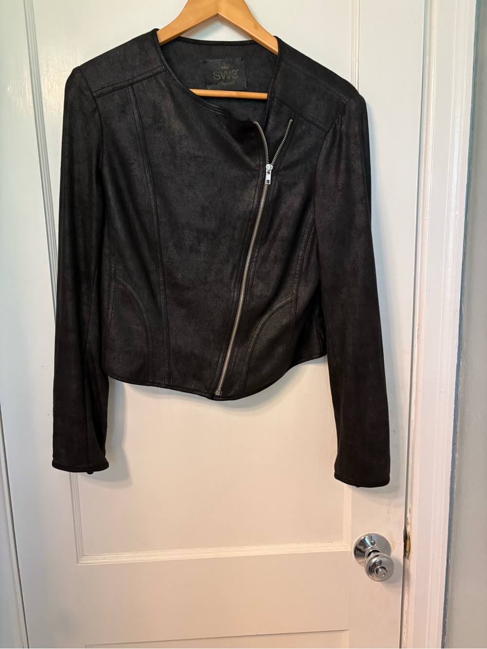SW3 Bespoke Black Suede Asymmetrical Zip Jacket